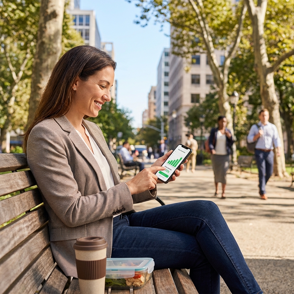 Professional checking finances on phone
